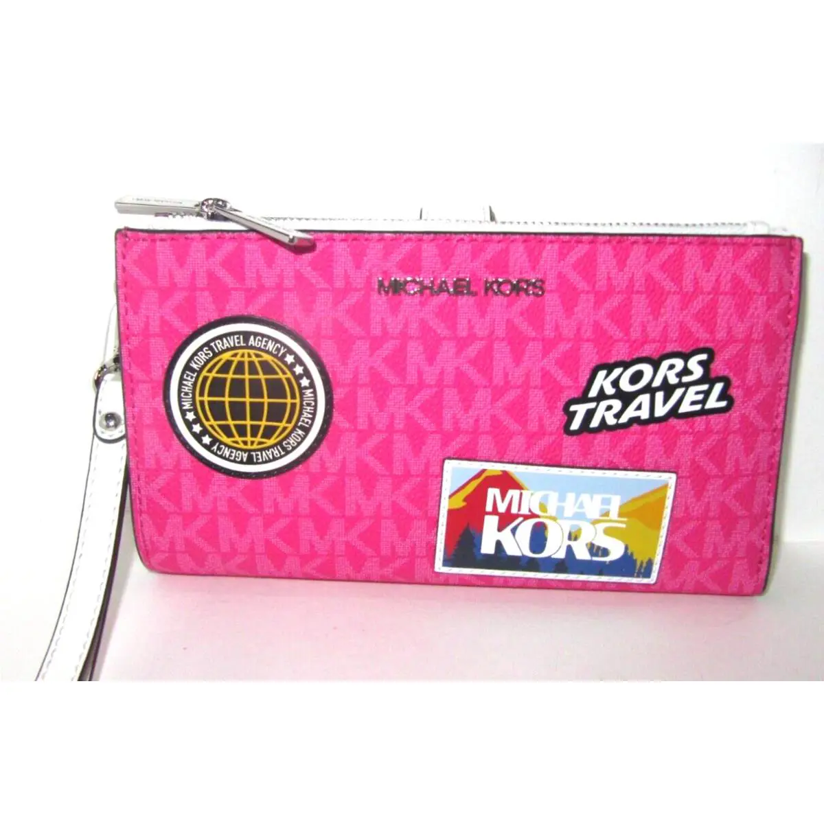 Michael Kors Jet Set Travel Dragonfruit Large Double Zip Logo Phone Wristlet