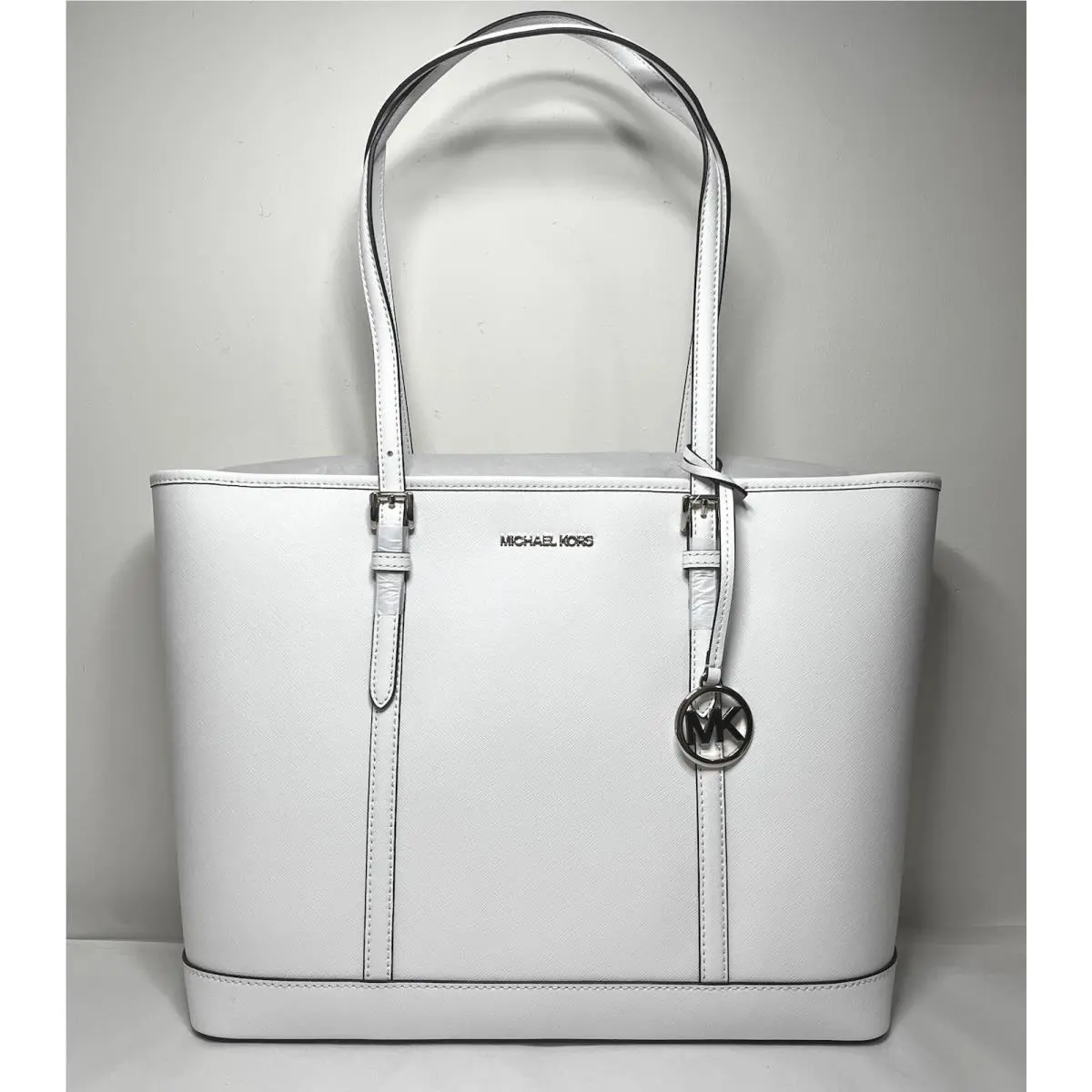 Jet Set Travel Large Optic White Leather TZ Shoulder Tote Bag by Michael Kors