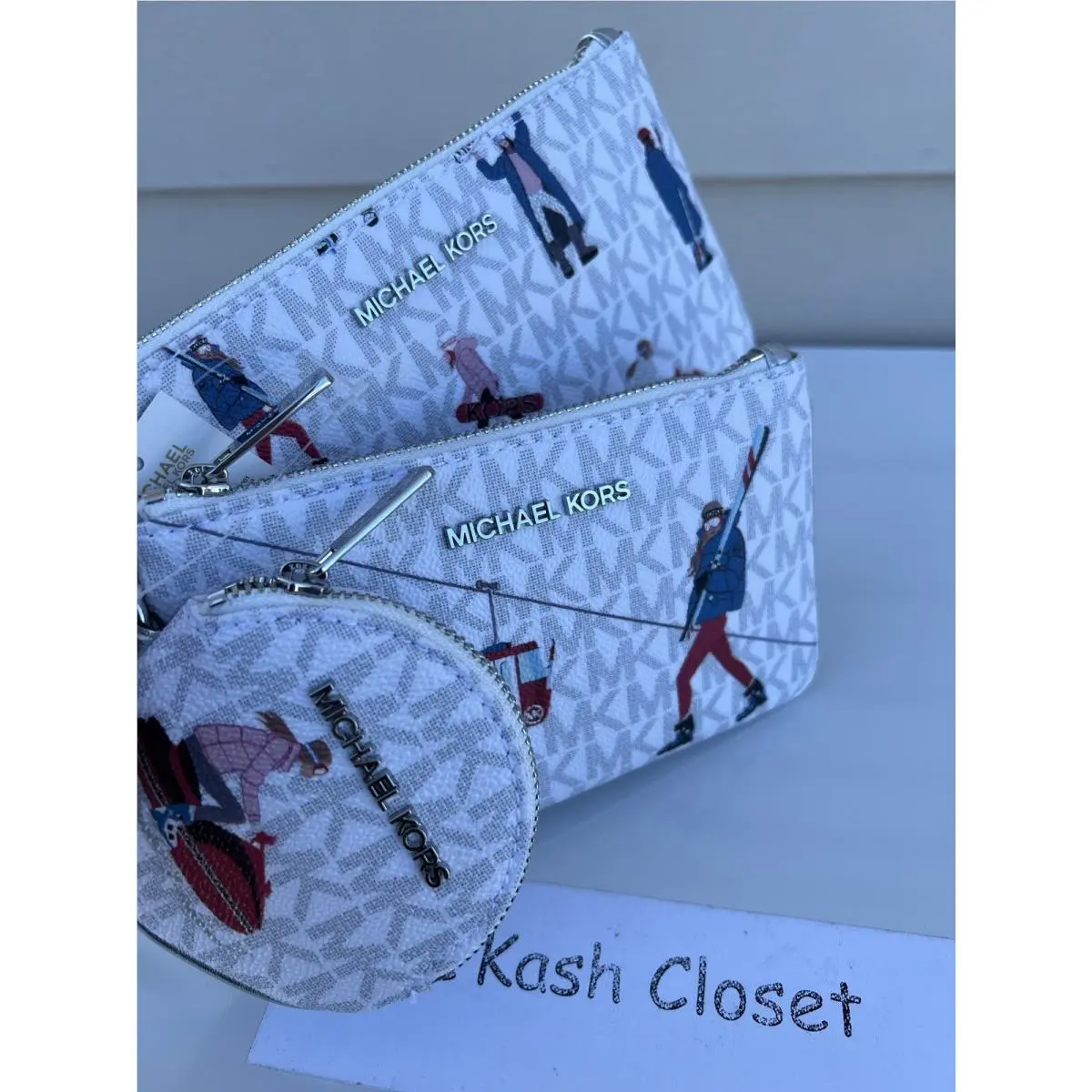 Michael Kors Wristlet MK Ski Print Jet Set Girl`s Trio Wallet Set