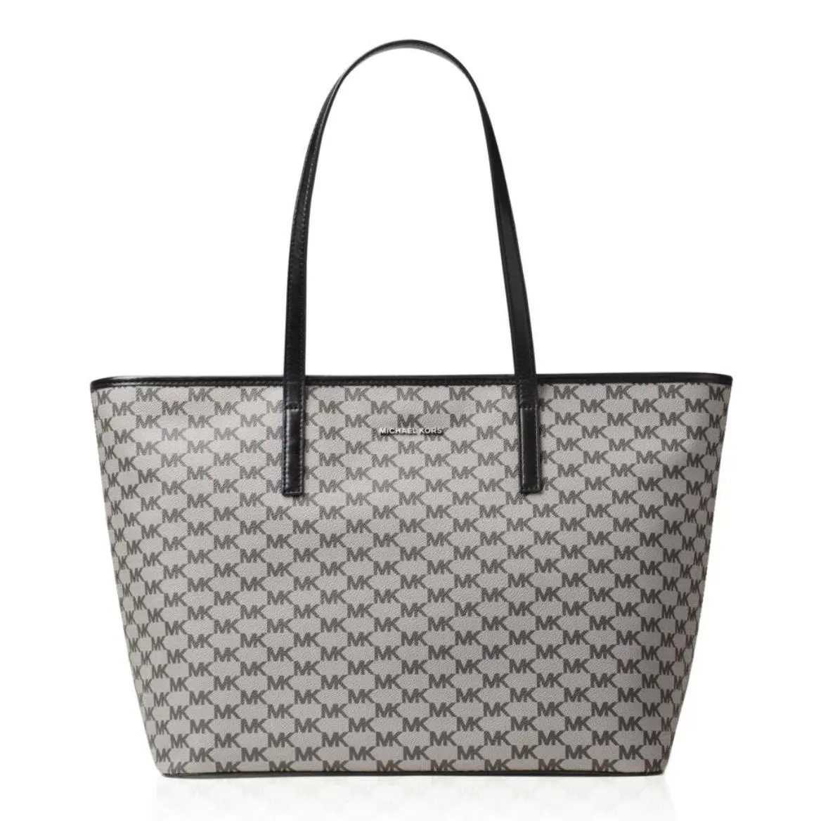 Michael Kors Emry Top Zip Large Tote Color Black Coated Canvas Silver Hardware