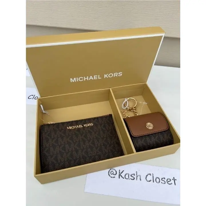 Michael Kors Coin Pouch Apple Airpod Case MK Signature Gift Set Brown