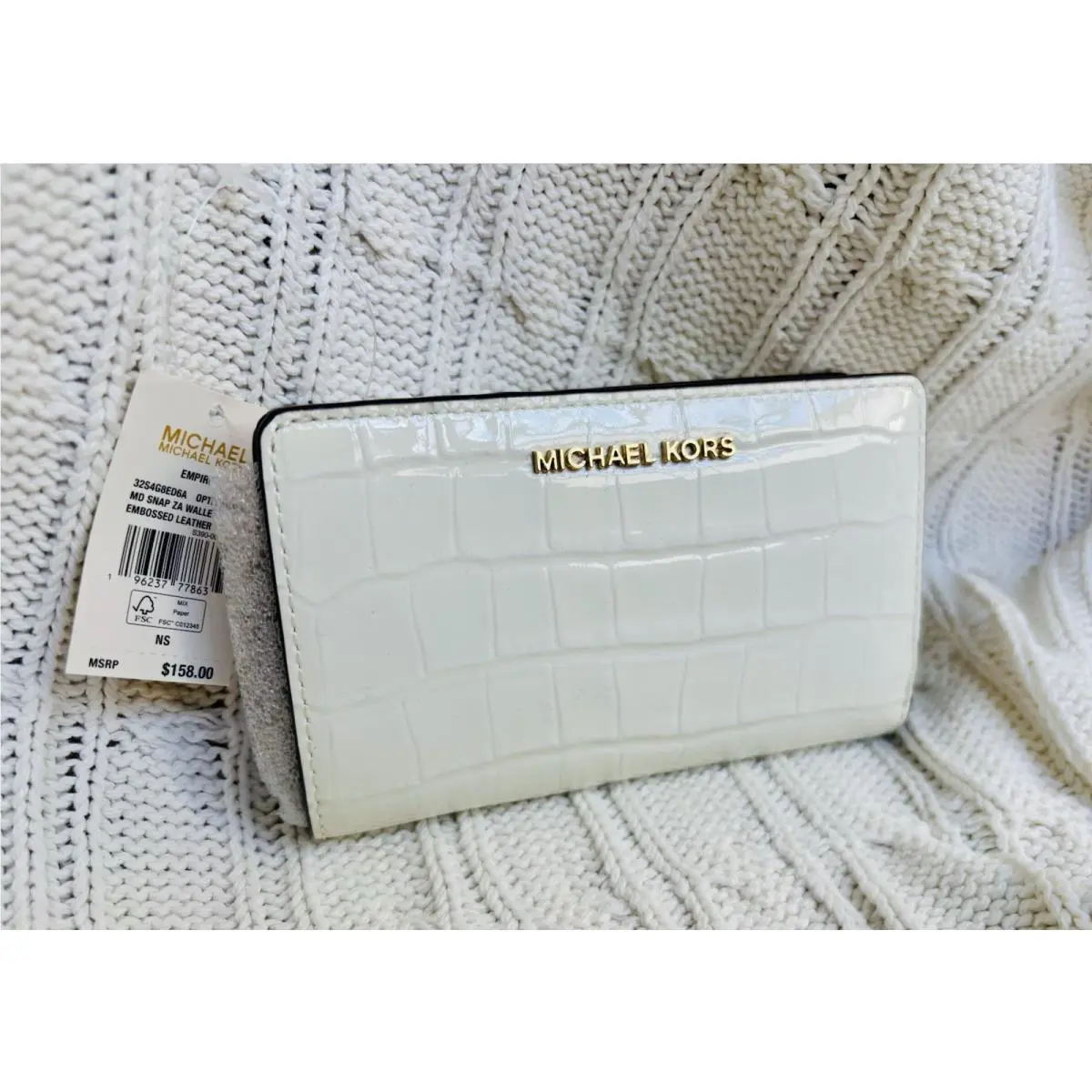 Michael Kors Compact Embossed Bright White Patent Leather Wallet Case