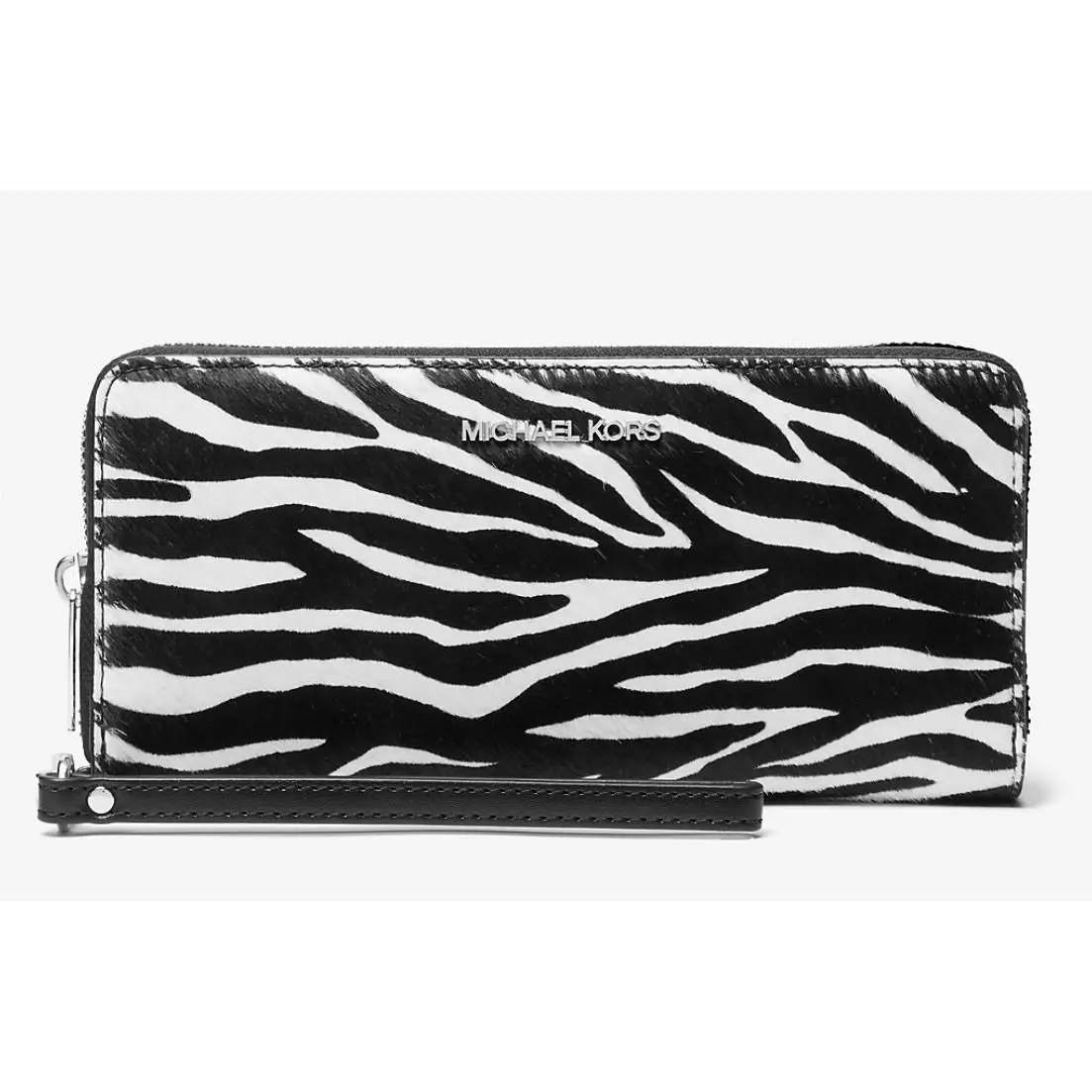 Michael Kors Jet Set Haircalf Continental Card Wallet Wristlet Black w/ Tag