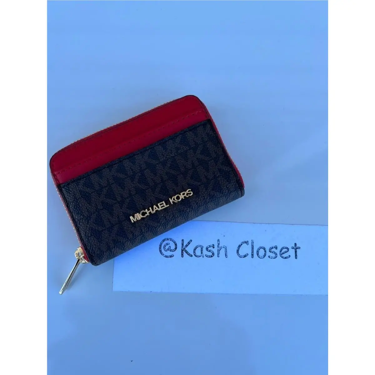 Michael Kors Wallet Zip Around Card Case Jet Set Travel MK Signature Brown Flame