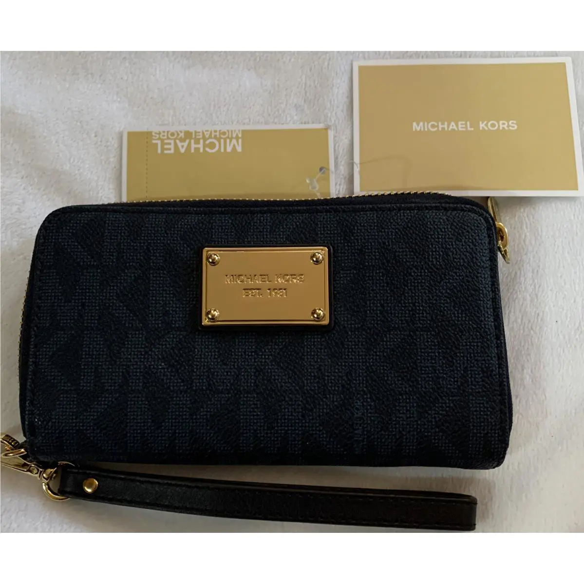 Michael Kors MK Jet Set Coin Phone Case Wristlet Wallet Baltic Blue Tag