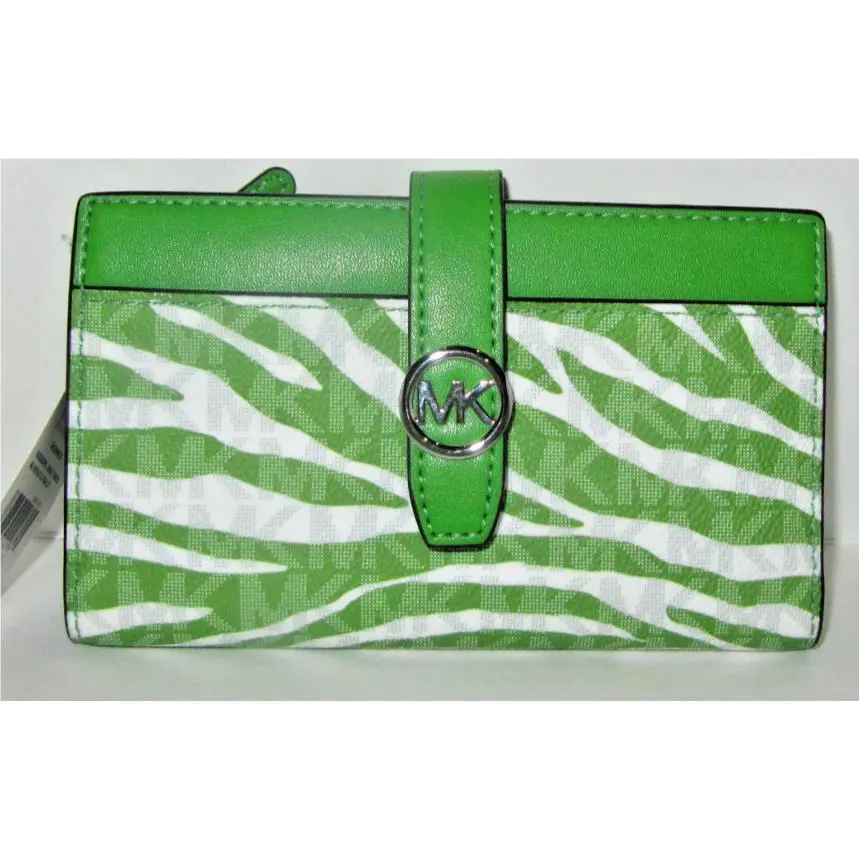 Michael Kors Wallet Greenwich Med Signature Jungle Green Zebra Print