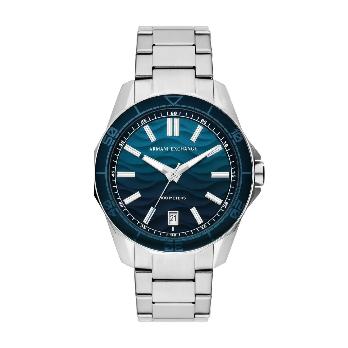 Armani Exchange A｜x Men`s Three-hand Date Silver-tone Stainless Silver/blue