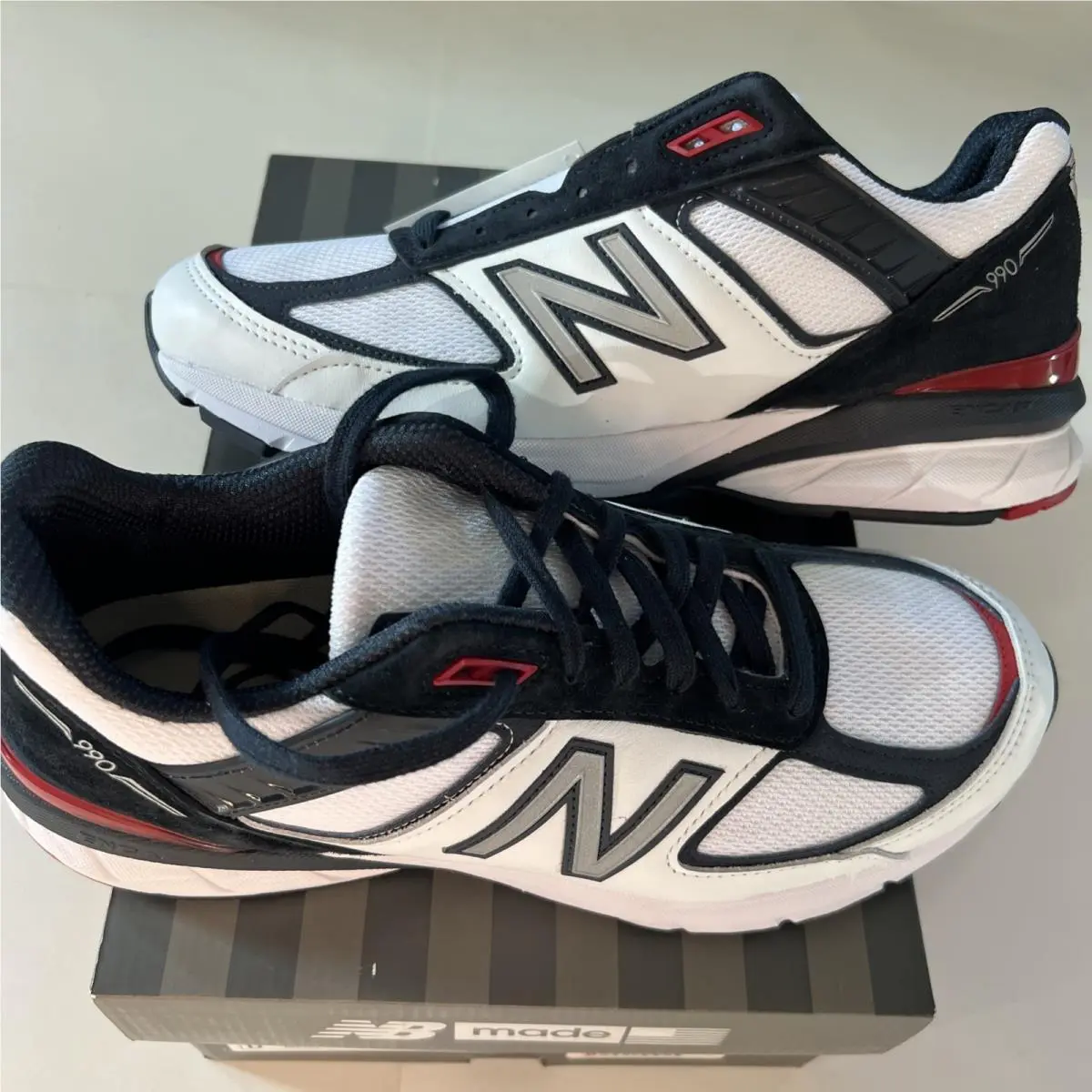 New Balance 990v5 Made in Usa Low White/navy/red M990NL5 Men’s Sz 9.5