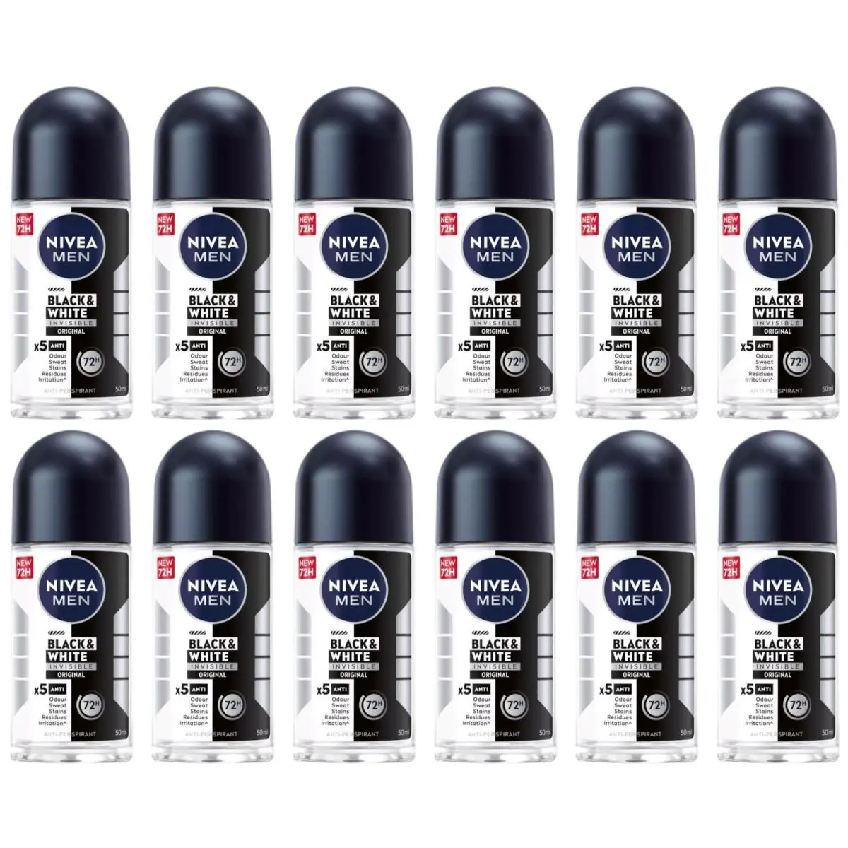 Nivea Men Invisible Black White Deodorant Anti-perspirant Roll-on Travel 12PK