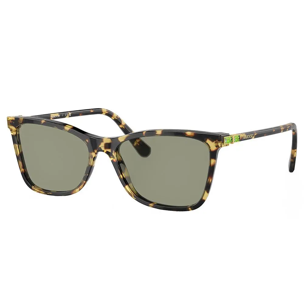 SK 6004 1009/2 Havana Plastic Rectangle Sunglasses Green Lens by Swarovski
