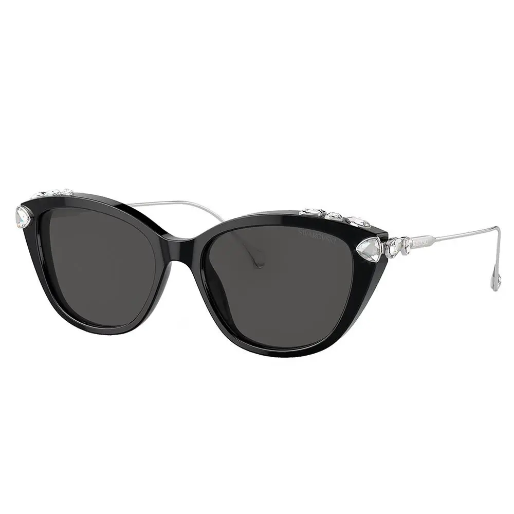 SK 6010 103887 Black Plastic Metal Cat-eye Sunglasses Grey Lens by Swarovski