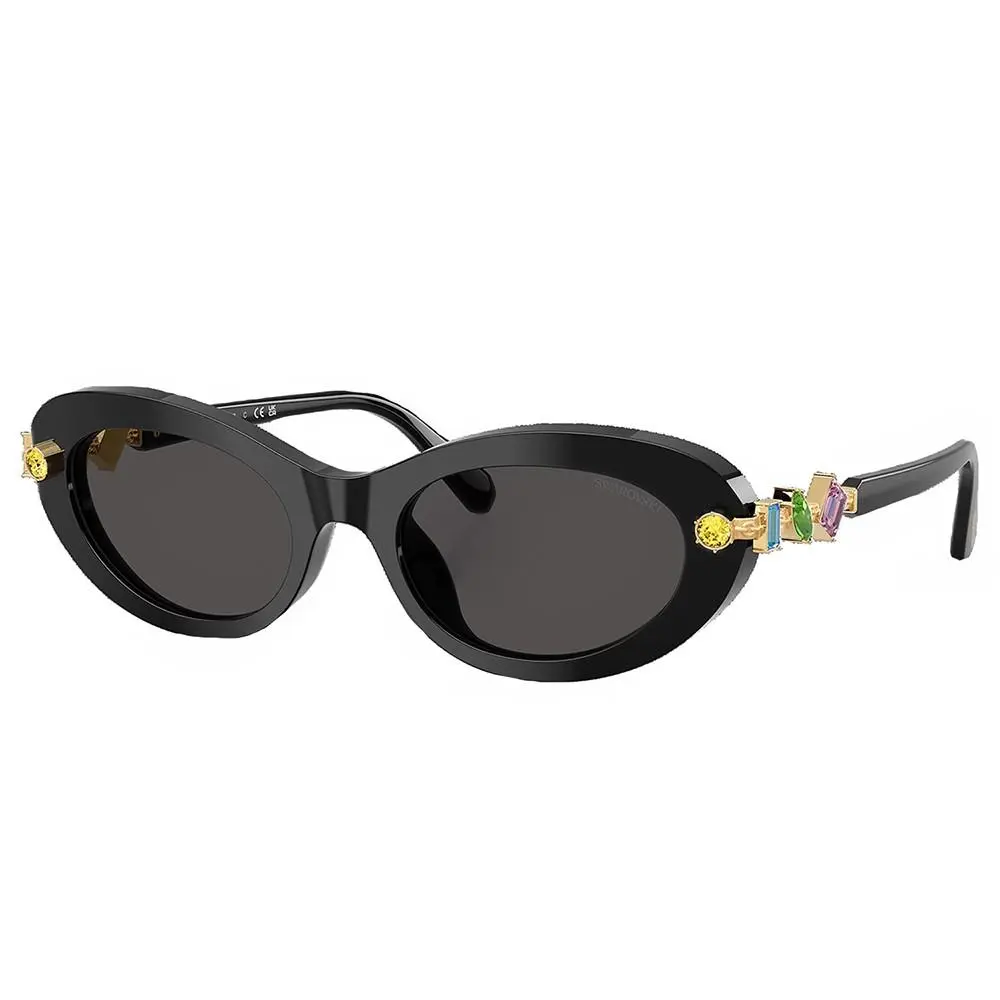 SK 6042 100187 Black Plastic Metal Oval Sunglasses Grey Lens by Swarovski
