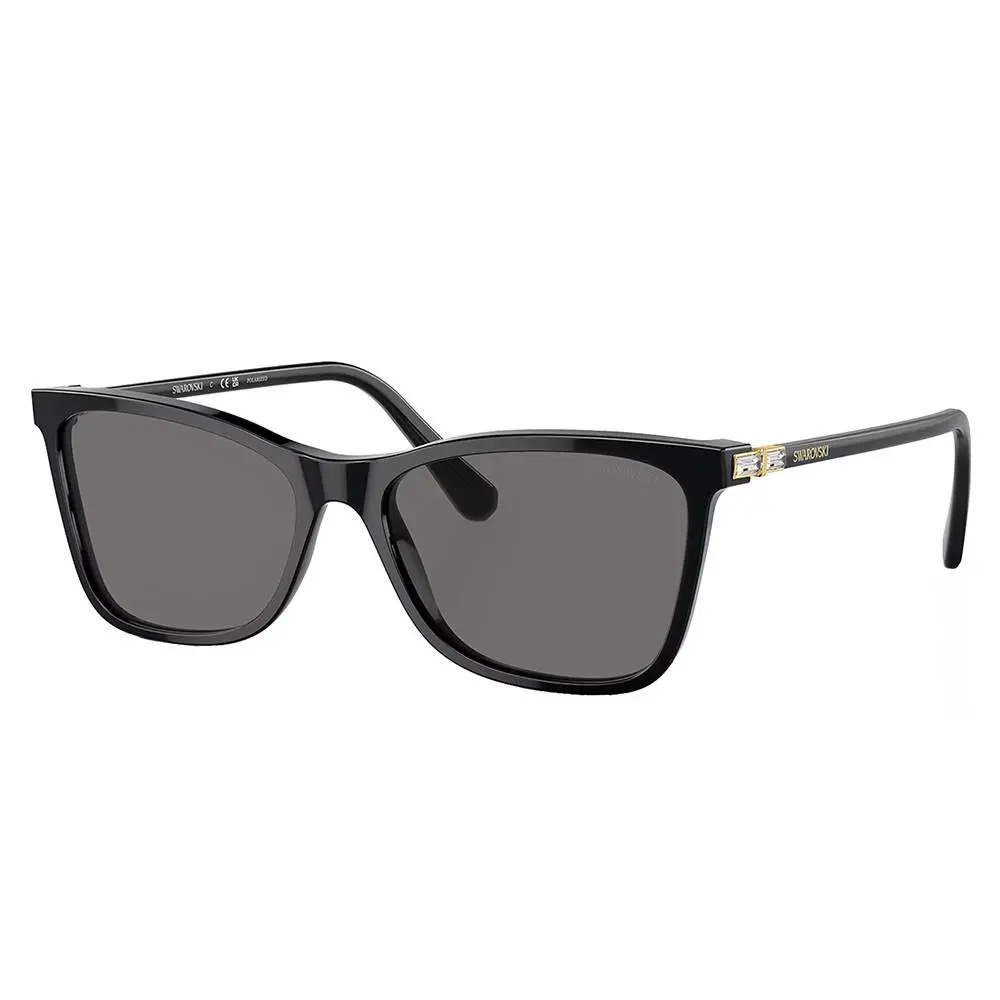 SK 6004 100181 Black Plastic Rectangle Sunglasses Grey Polarized Lens by Swarovski