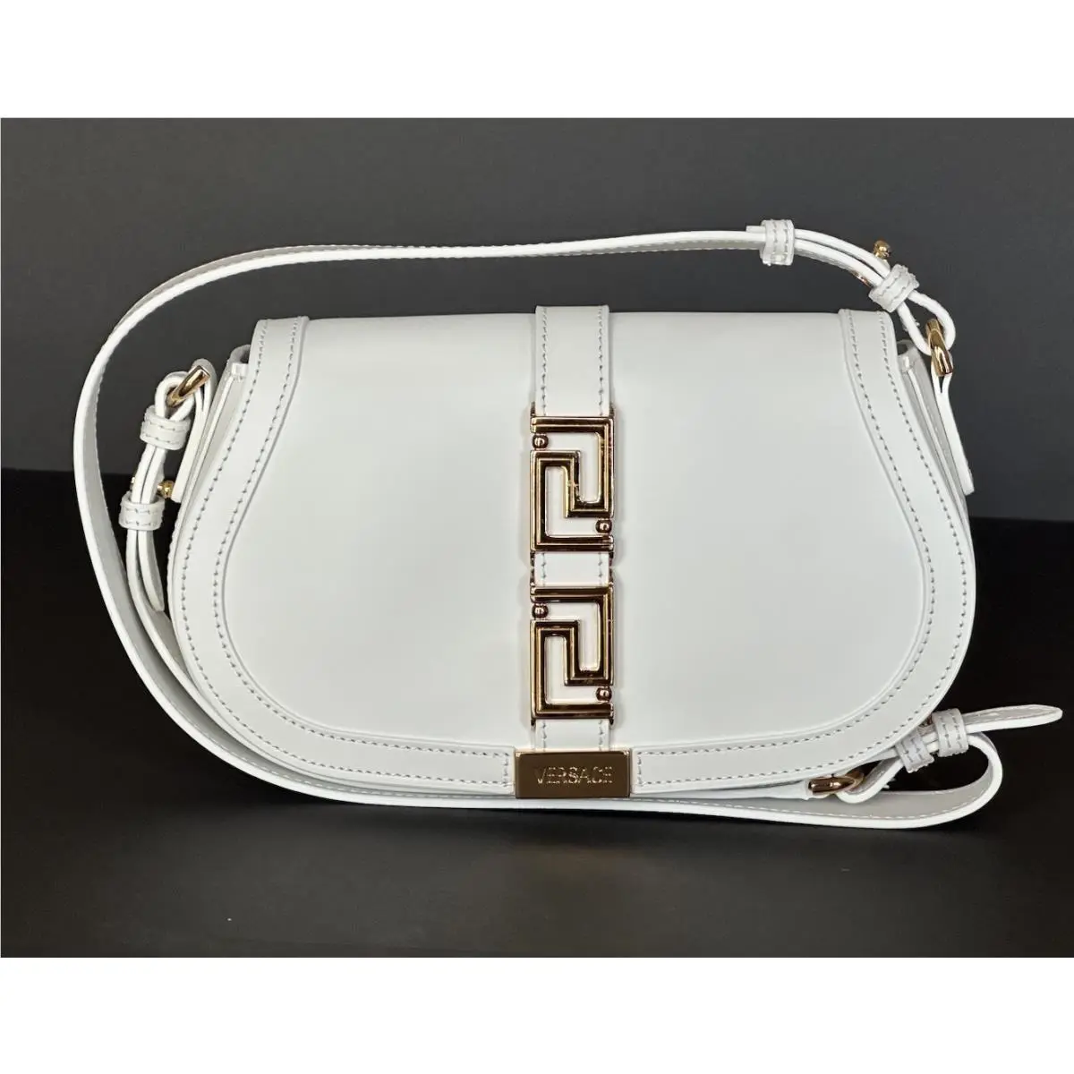 Versace La Greca Leather White Medium Shoulder Bag 1007128 Italy
