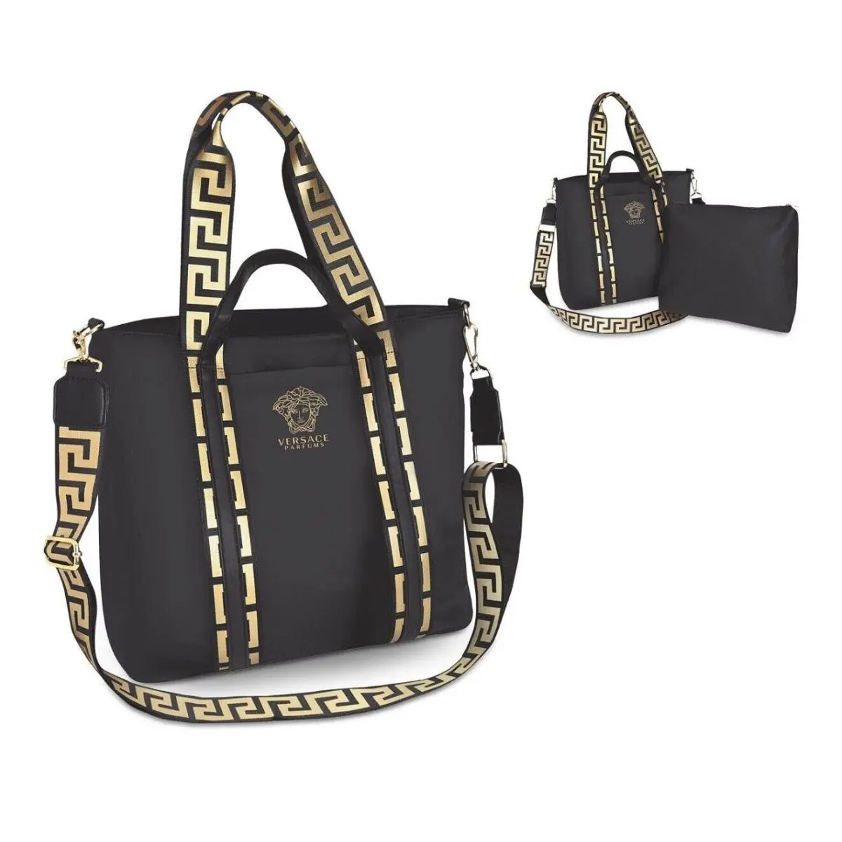 Versace Parfum Medusa Leather Shopping Tote Shoulder Bag Black/gold Key