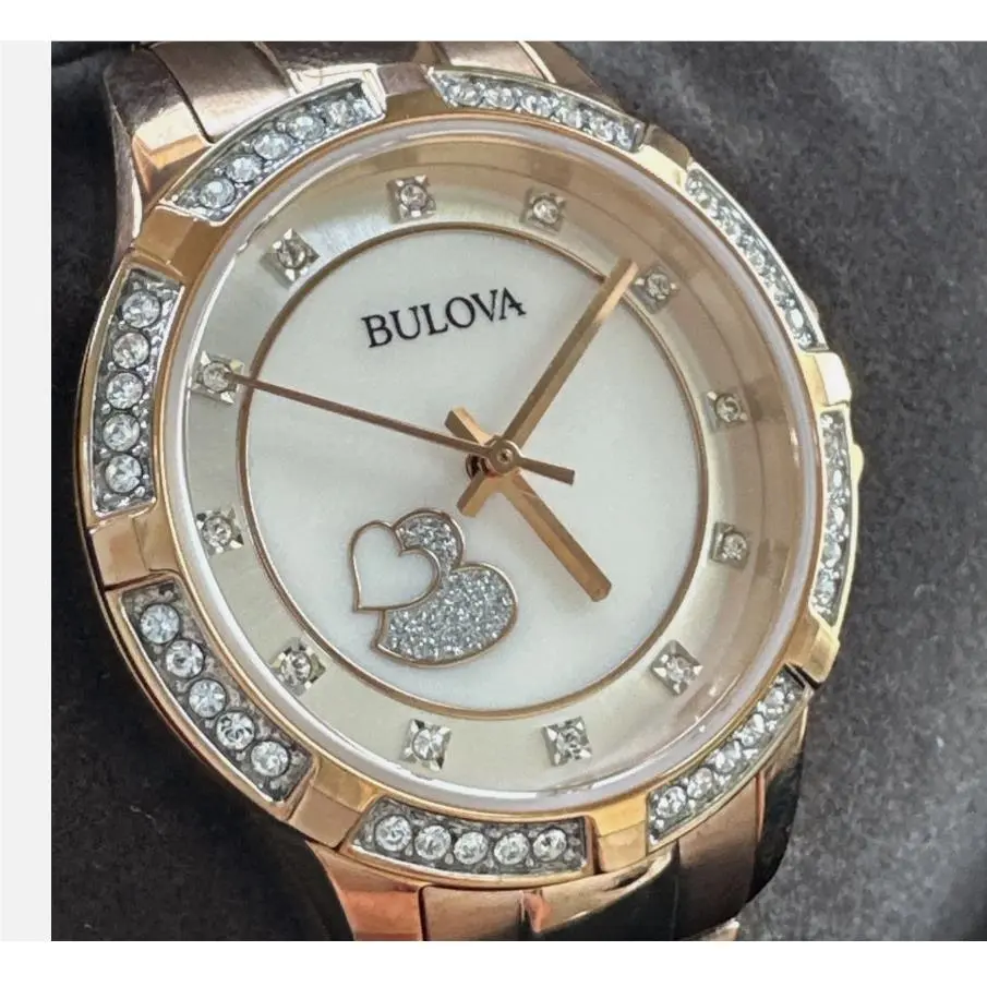 Womens Rose Gold Mop Dial Crystal Accent Hearts 30MM Watch 98L303 by Bulova