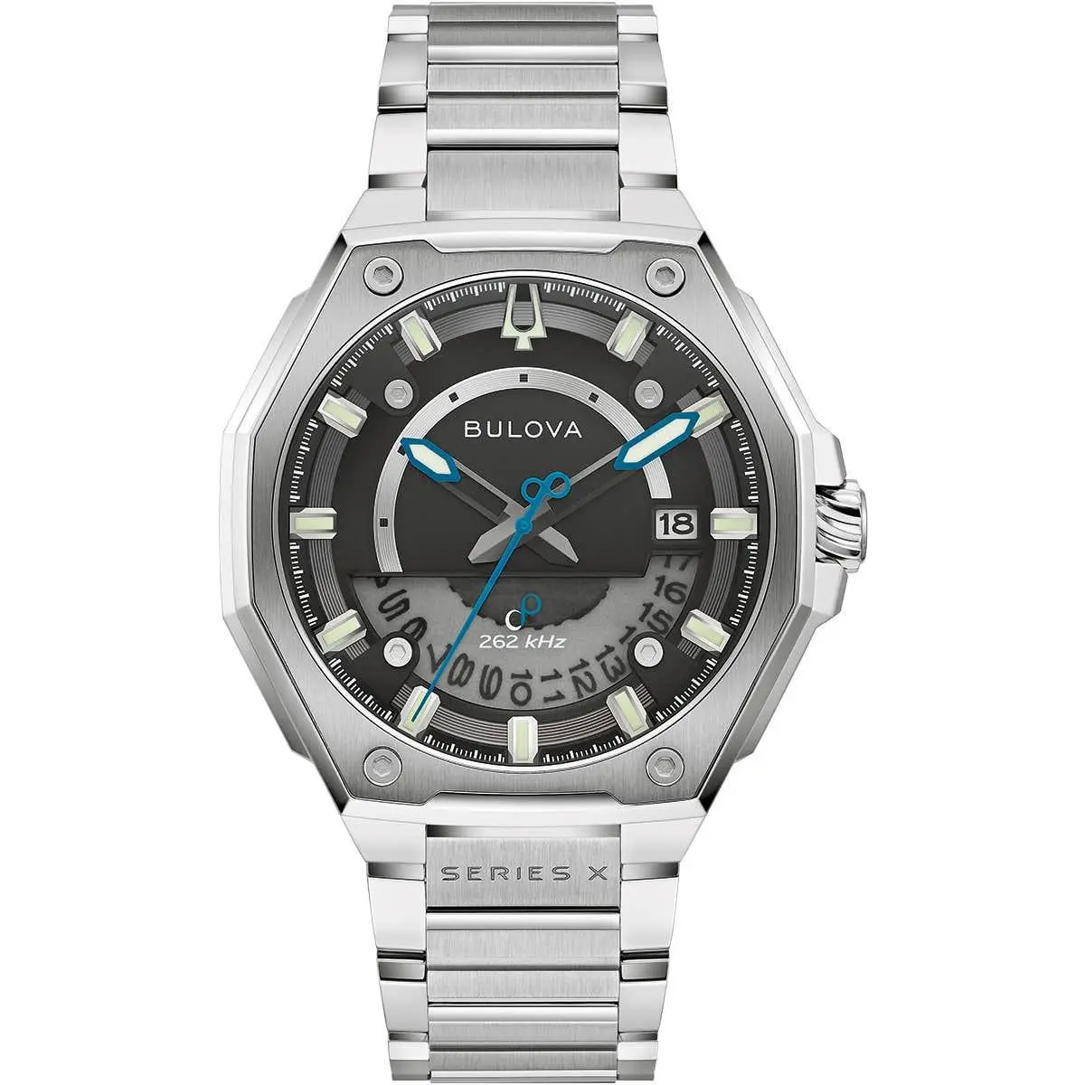 Bulova Men`s Precisionist Series X 262 Khz Special Edition Watch 98B456 - Dial: Black, Band: Silver, Bezel: Silver
