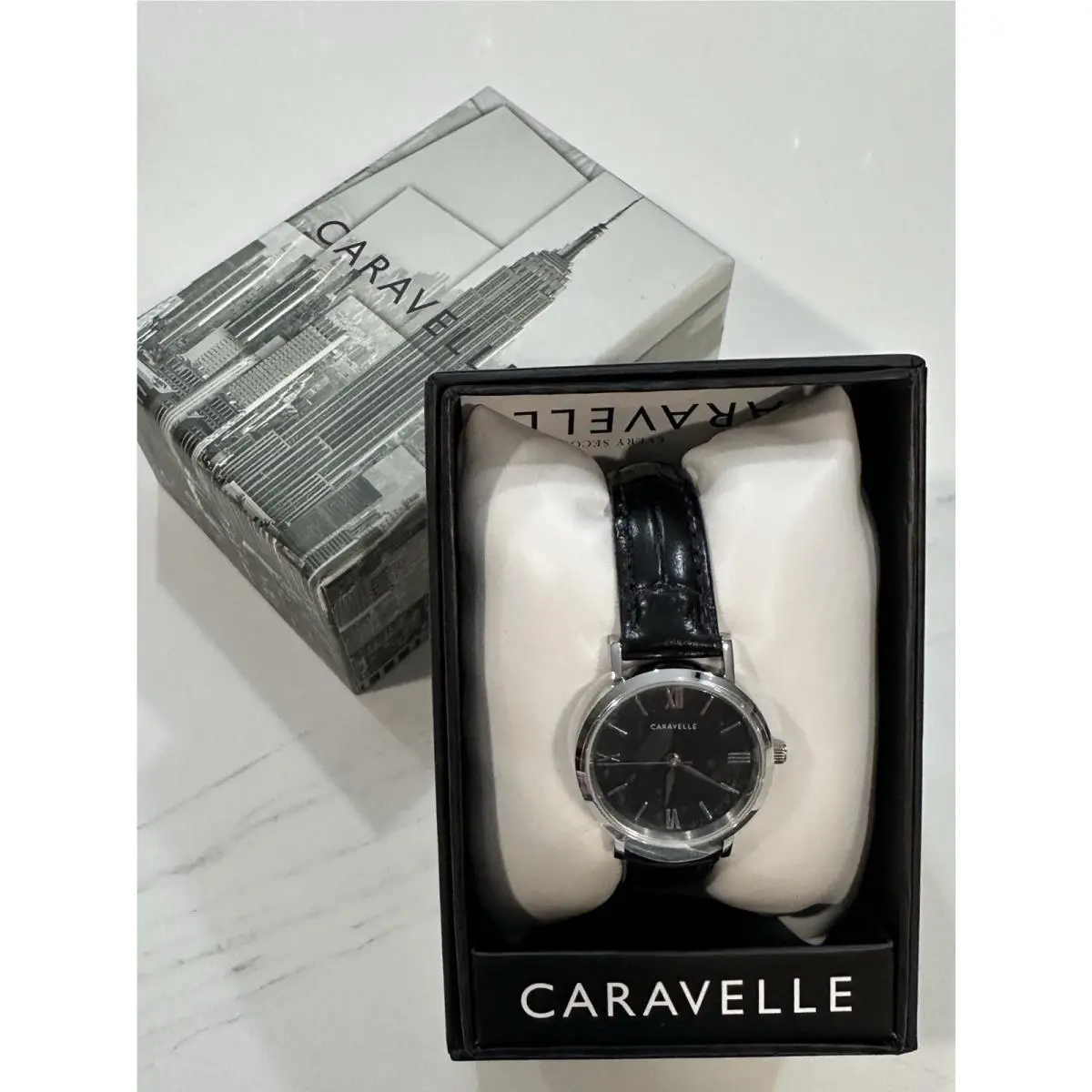 Caravelle by Bulova Womens Dress Classic Quartz Black Leather Watch 28 MM 43L217 - Dial: Black, Band: Black