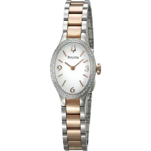 Bulova 98R190 Silver Rose Gold Tone St. Steel 60 Diamonds Ladies Watch 050