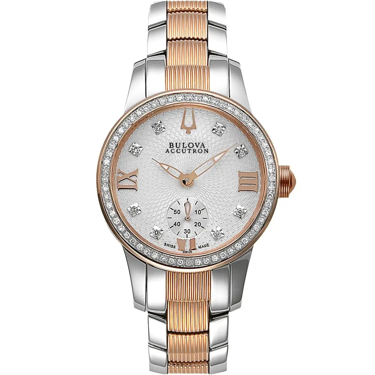 Bulova Accutron Masella 65R145 Diamond Silver Dial Two Tone Women`s Watch 490 - Dial: Silver, Band: Silver & Rose Gold, Bezel: Rose Gold & Silver