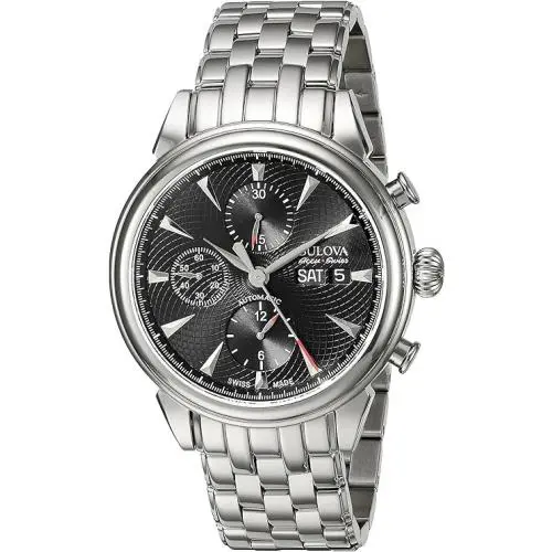 Bulova Accutron Men`s 63C113 Gemini Swiss Mechanical Automatic Chronograph Watch - Dial: Silver, Band: Silver, Bezel: Silver