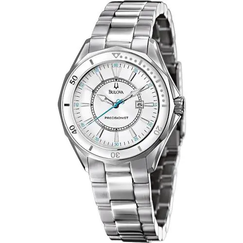Bulova 96M123 Winter Park Precisionist Date Silver Tone Women`s Watch - Dial: White, Band: Silver, Bezel: Silver