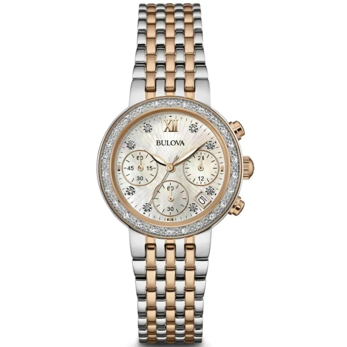 Bulova 98R215 Diamond Mother of Pearl Dial Chronograph Steel Women`s Watch