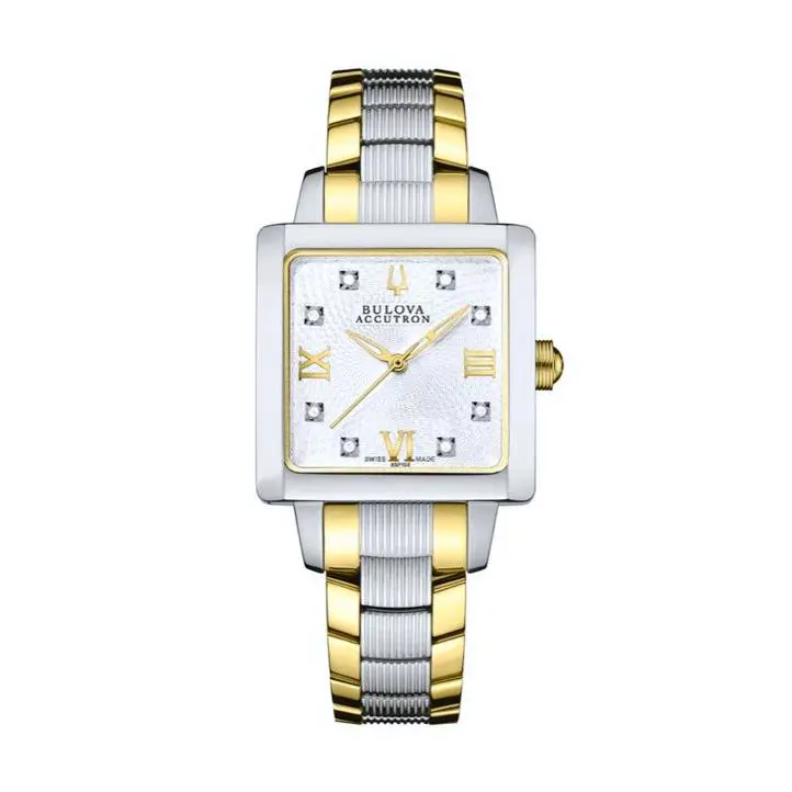 Bulova Accutron 65P102 Diamond Gold Silver Tone Women`s Watch Great Gift - Dial: Silver, Band: Gold & Silver Tone, Bezel: Silver