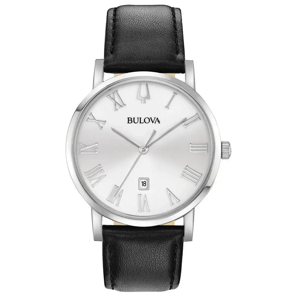 Bulova 96B312 American Clipper Black Leather Strap Classic Men`s Watch