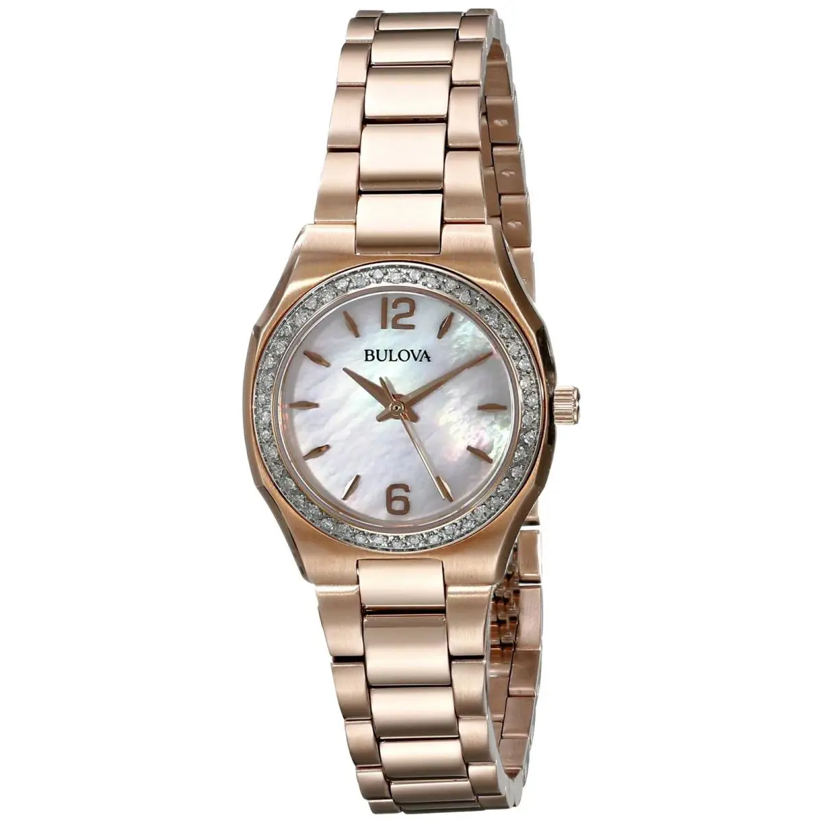 Bulova 98R205 Diamond Gallery Mother of Pearl Dial Rose Gold Ladies Watch - Dial: Mother-of-pearl, Band: Rose Gold, Bezel: Rose Gold