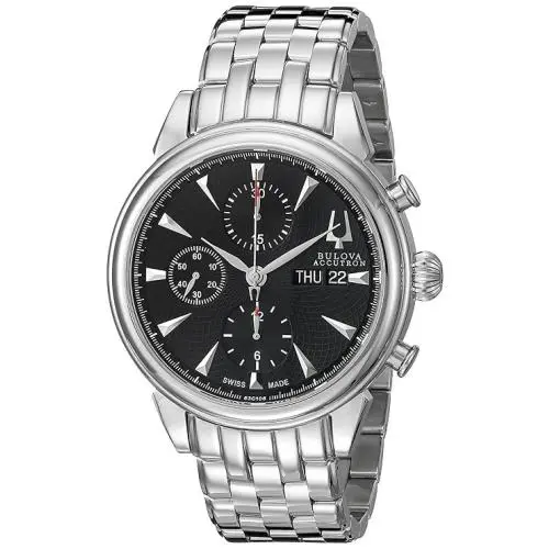 Bulova Accutron 63C106 Gemini Automatic 25 Jewels Chronograph Men`s Watch 695 - Dial: Black, Band: Silver, Bezel: Silver