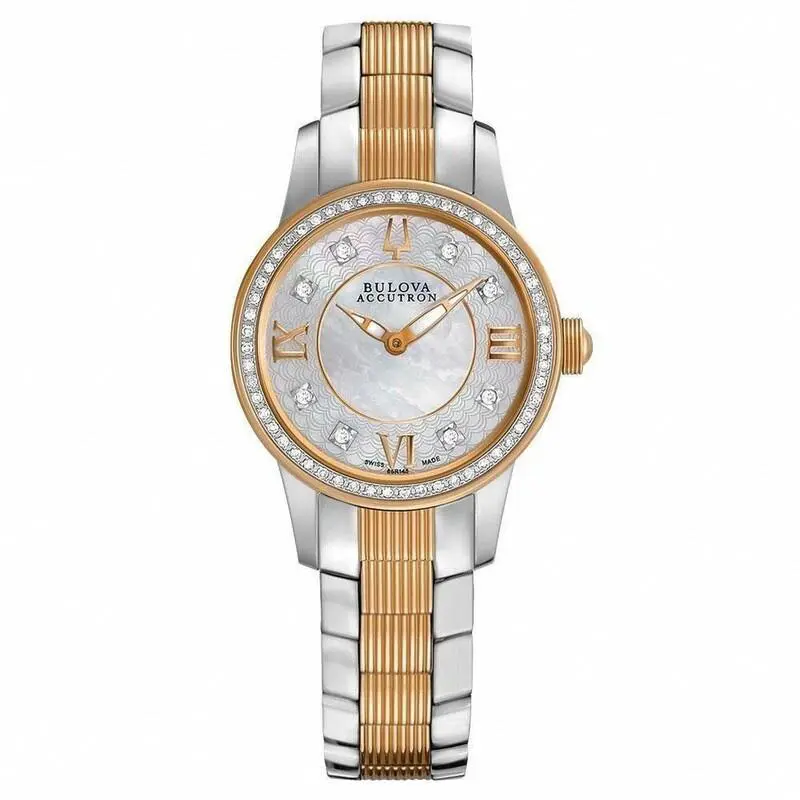 Bulova Accutron Masella 65R145 Mother-of-pearl Dial Diamond Women`s Watch 395 - Dial: Mother-of-pearl, Band: Silver & Rose Gold, Bezel: Rose Gold & Silver