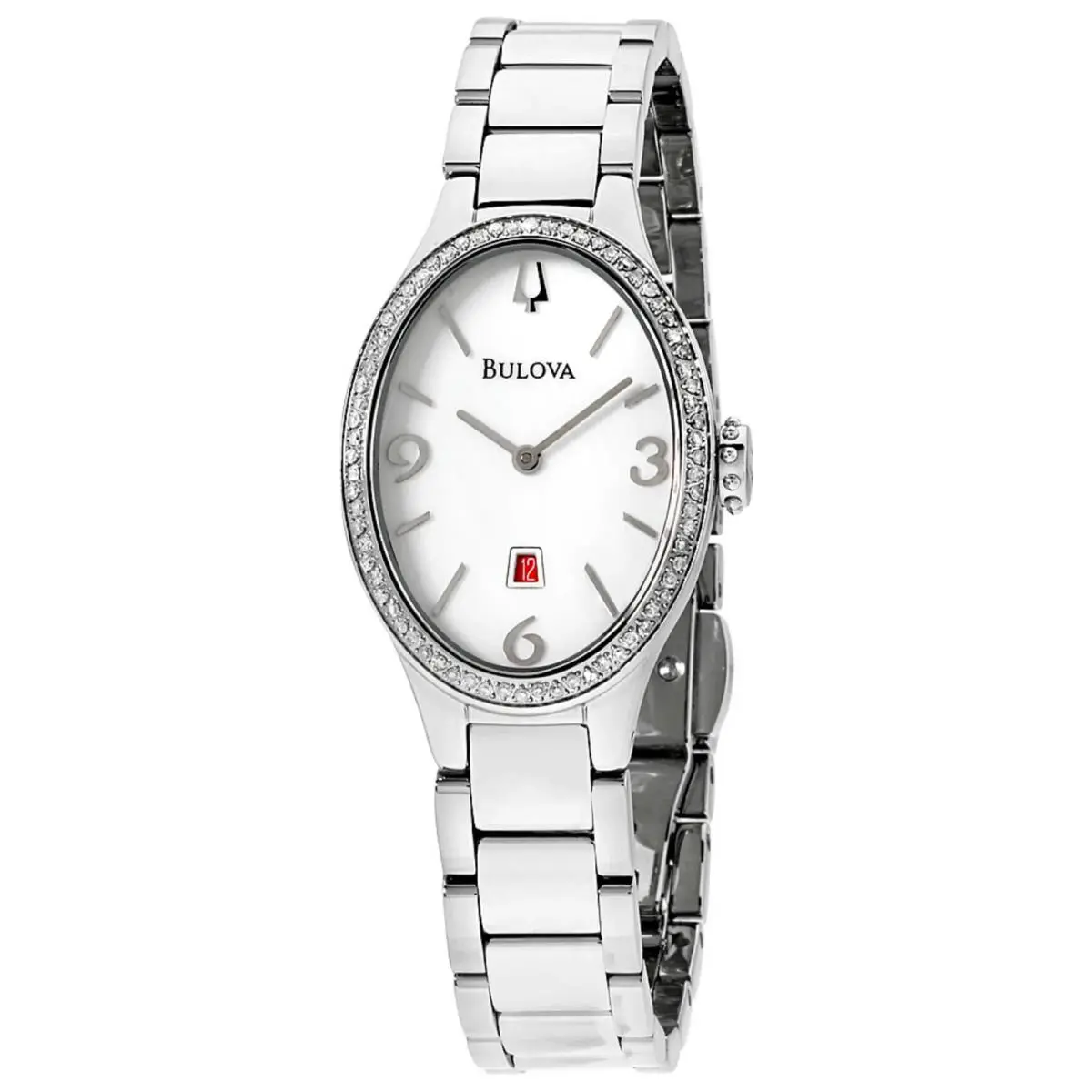 Bulova 96R192 Women`s Diamond Accented Silver Tone Stainless Dress Watch 095 - Dial: White, Band: Silver, Bezel: Silver