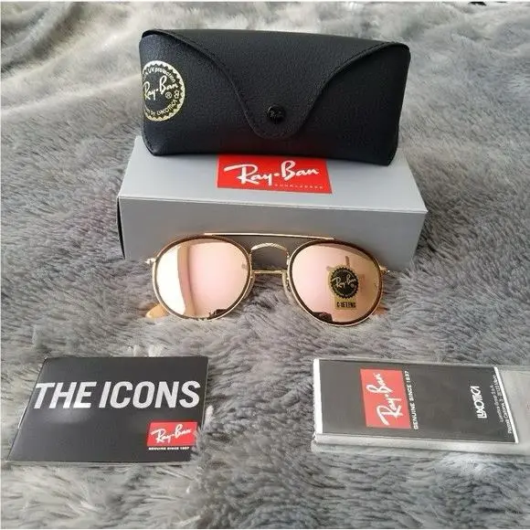 Ray-ban Round Double Bridge RB3647N Rose Gold Flash Lens 51mm Sunglasses
