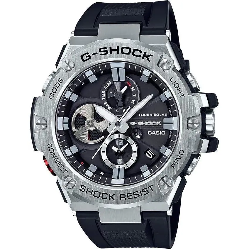 Casio G-shock G-steel Bluetooth Solar Analog Men`s Watch GSTB100-1A - Hand: White, Strap: Black