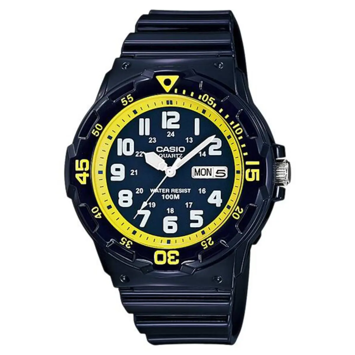 Casio Men’s Blue and Yellow Dial Black Strap Watch - MTP-MRW-200HC-2BV