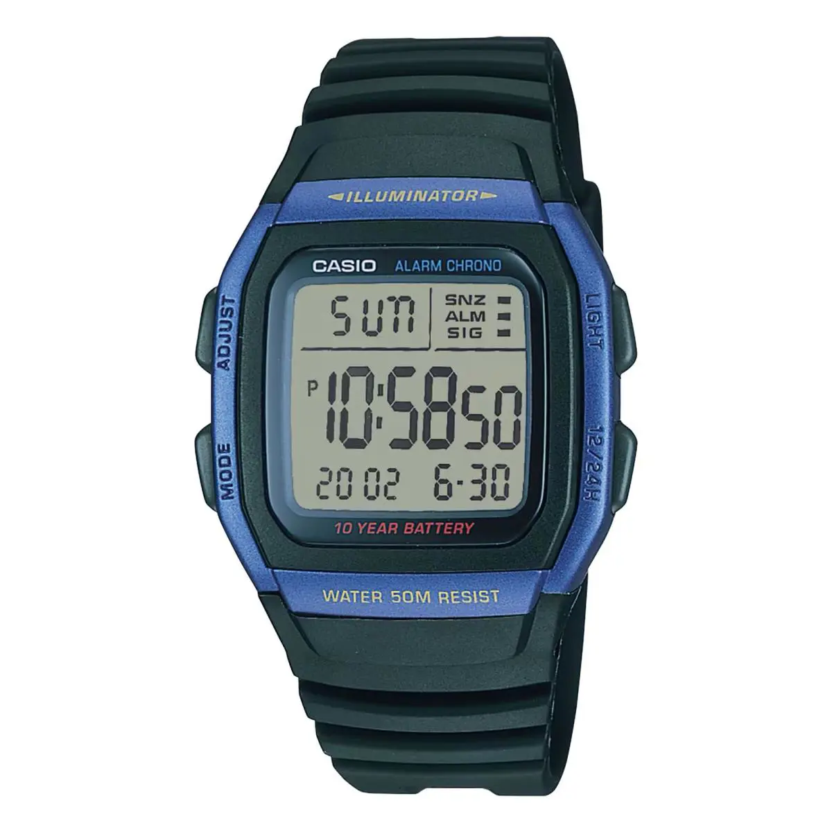 Casio Men s Black Digital Watch with Blue Accent - W-96H-2AV