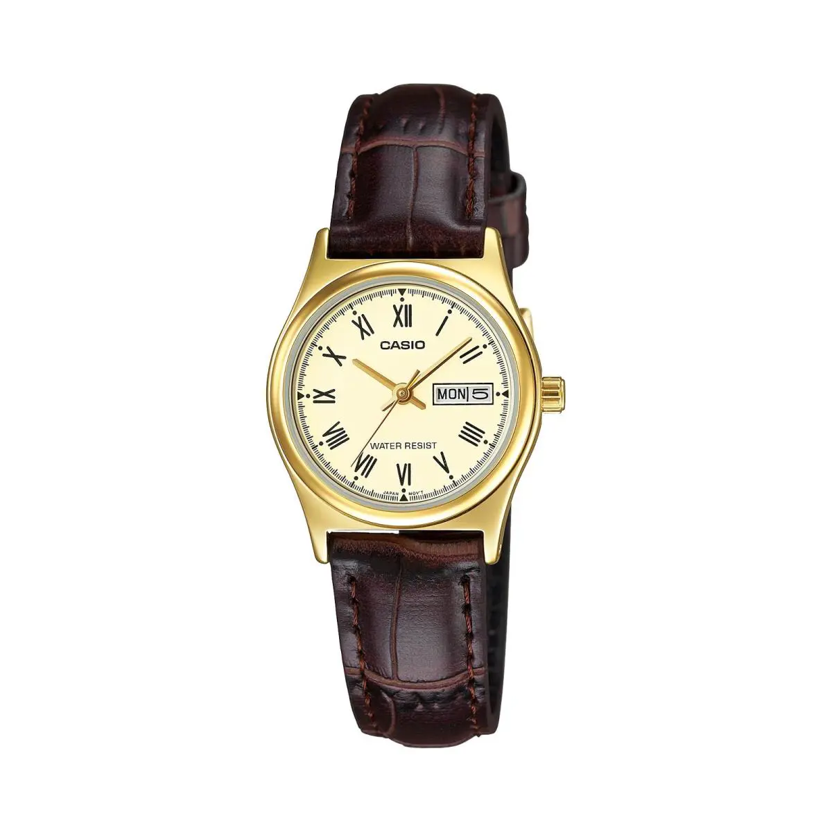 Casio Women’s Gold-tone Case Brown Leather Strap Day/date Watch
