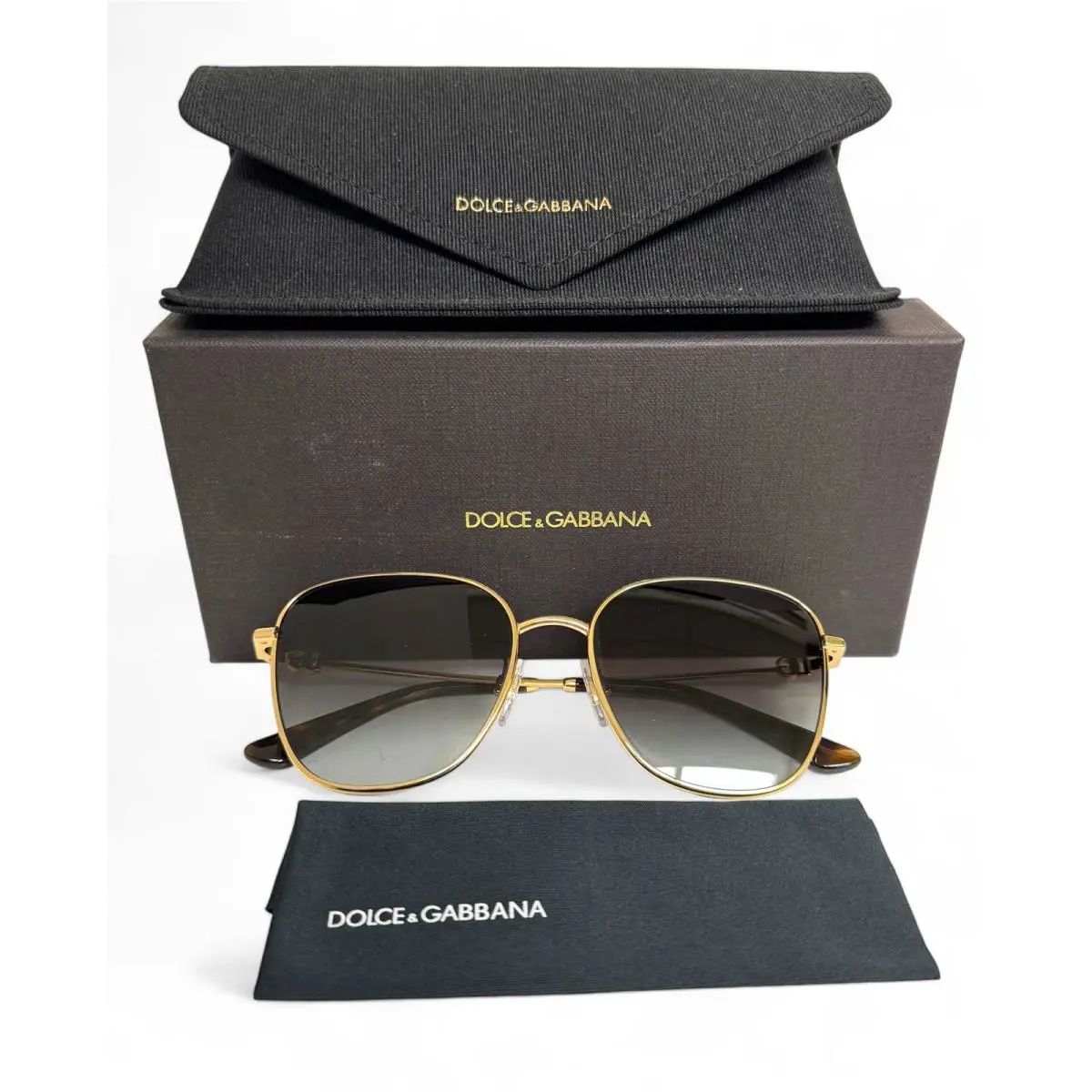 Dolce Gabbana Sunglasses DG 2293 02/8G Gold DG Logo Gray Gradient W/case