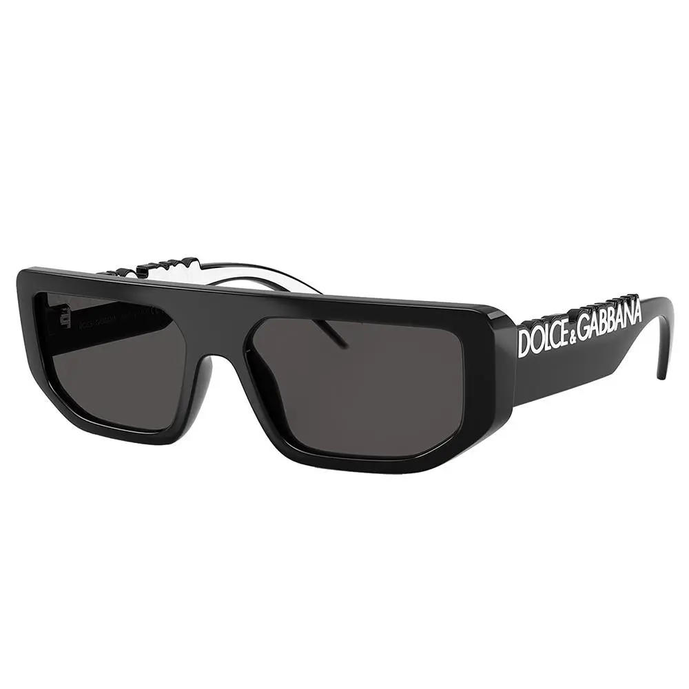 Dolce Gabbana DG 6203 501/87 Black Plastic Rectangle Sunglasses Grey Lens