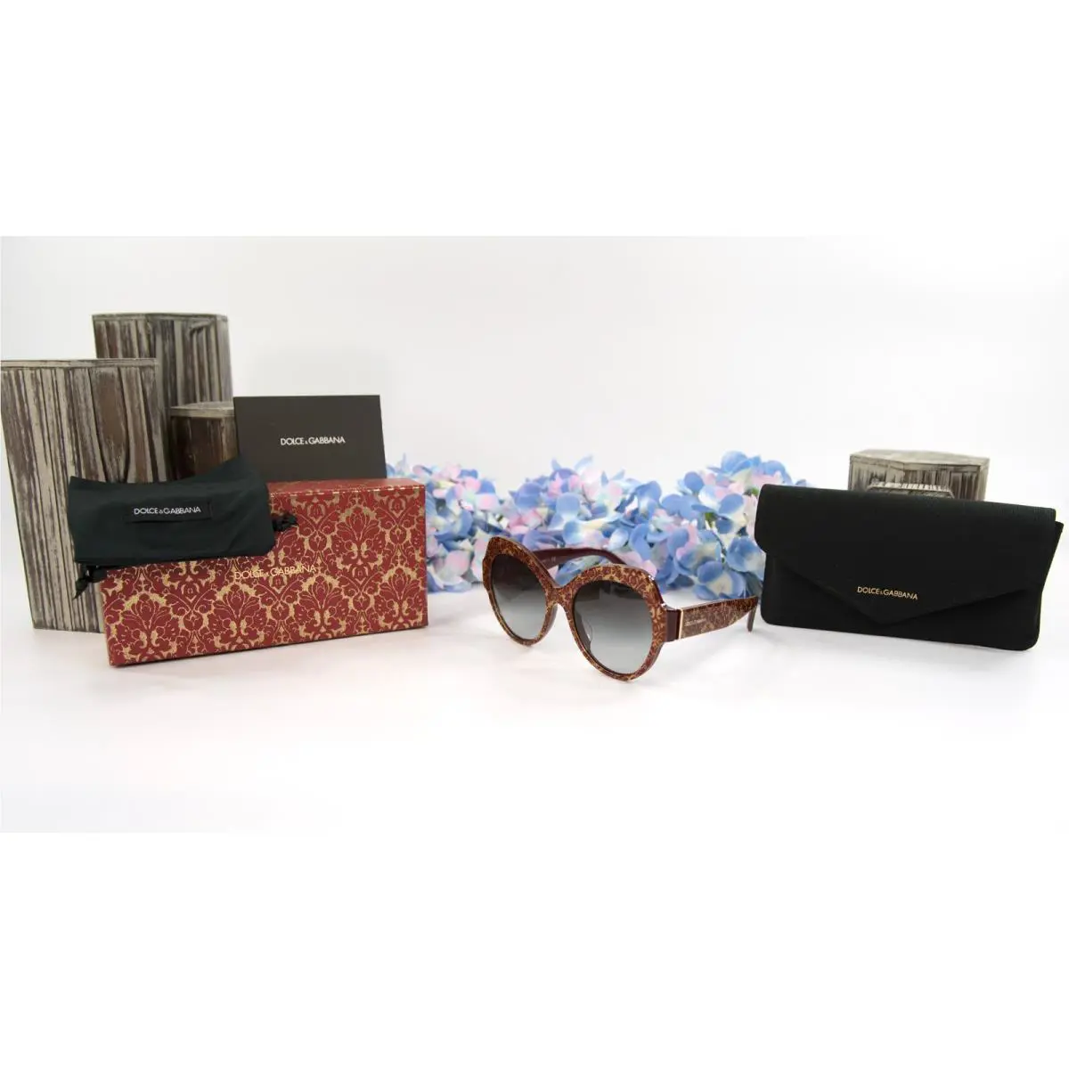 Dolce Gabbana DG4320 Red Gold Milano Round Logo Acrylic Sunglasses Case