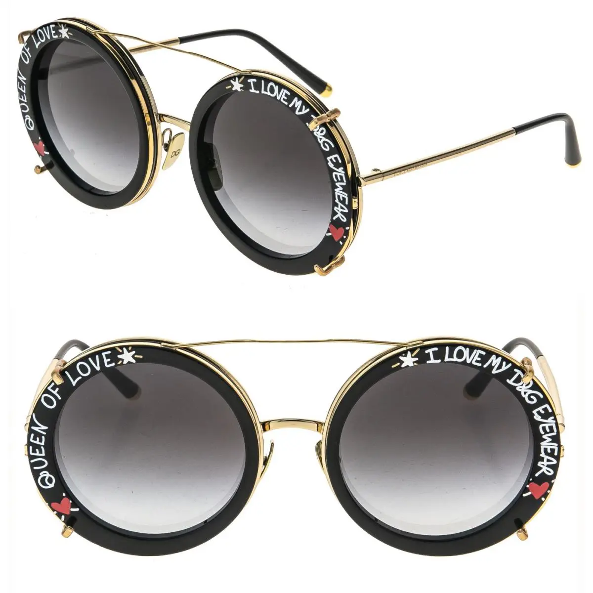 Dolce Gabbana DG2198 Print Family Graffiti Clip On 2198 Round Metal Sunglasses