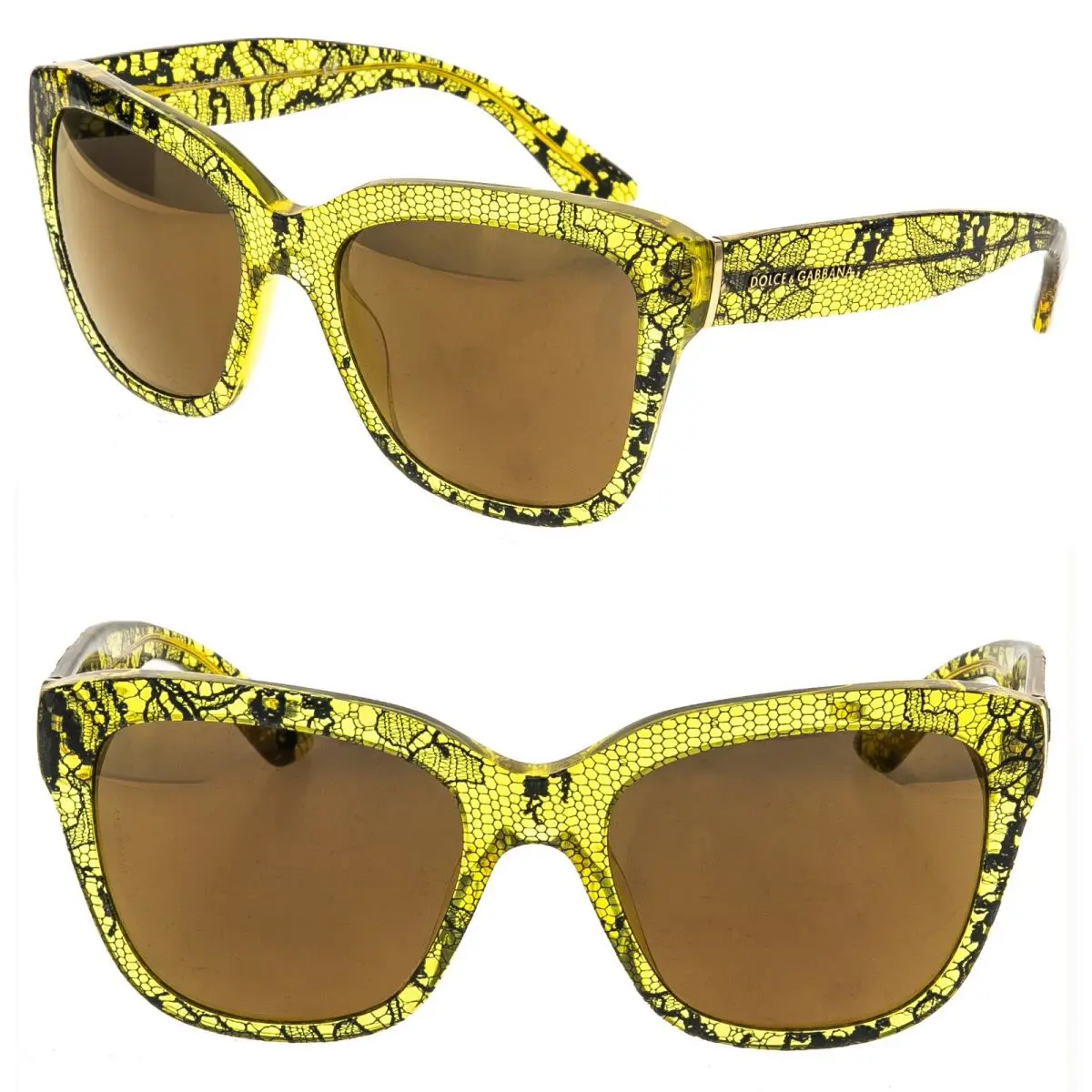 Dolce Dolce & Gabbana DG4226 4226 Chantilly Gabbana DG4226 4226 Chantilly Lace Yellow Gold Mirror Runway Sunglasses