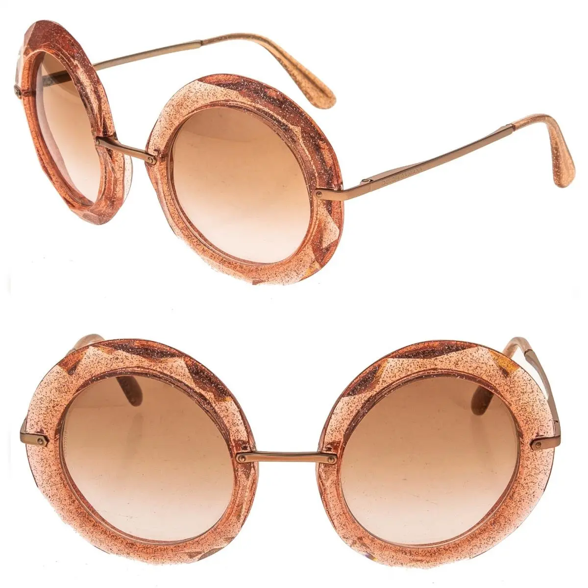 Dolce Dolce & Gabbana DG6105 Gabbana DG6105 6105 Rose Pink Crystal Glitter Mirror Round Sunglasses