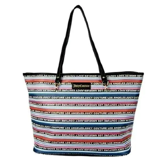 Juicy Couture Women`s Oops a Daisy Stripe Logo Tote Bag - Multi Color Stripe - Exterior: Multicolor, Lining: Multicolor, Handle/Strap: Brown