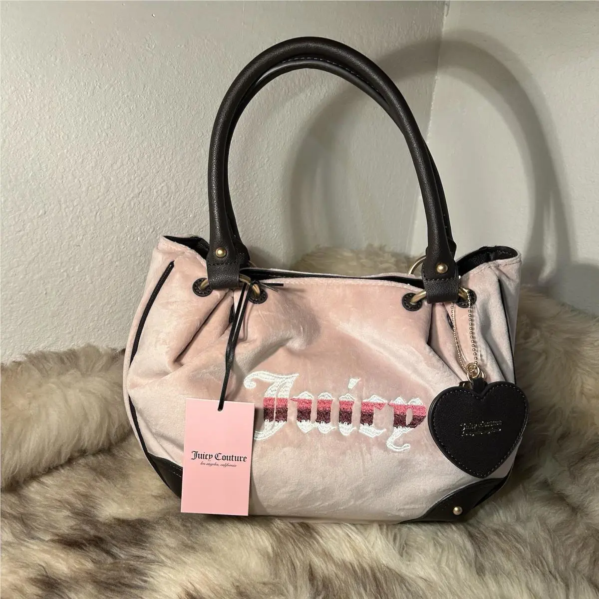 Juicy Couture Retro Vibe Satchel - Dusty Blush Velour