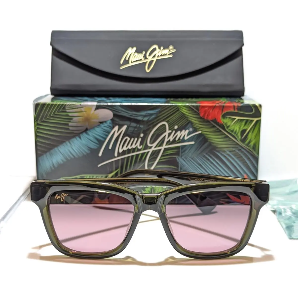 Maui Jim Hanohano Trans Green Polarized Maui Rose Lens Sunglasses RS644-15