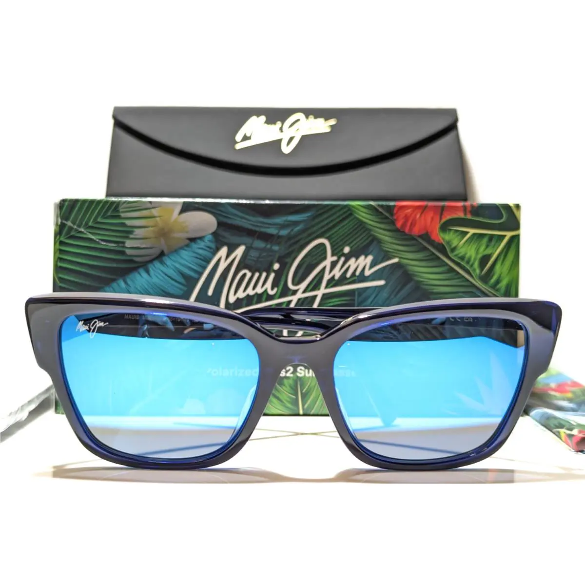 Maui Jim Kou Cat Eye Navy Blue Polarized Blue Hawaii Lens Sunglasses B884-03
