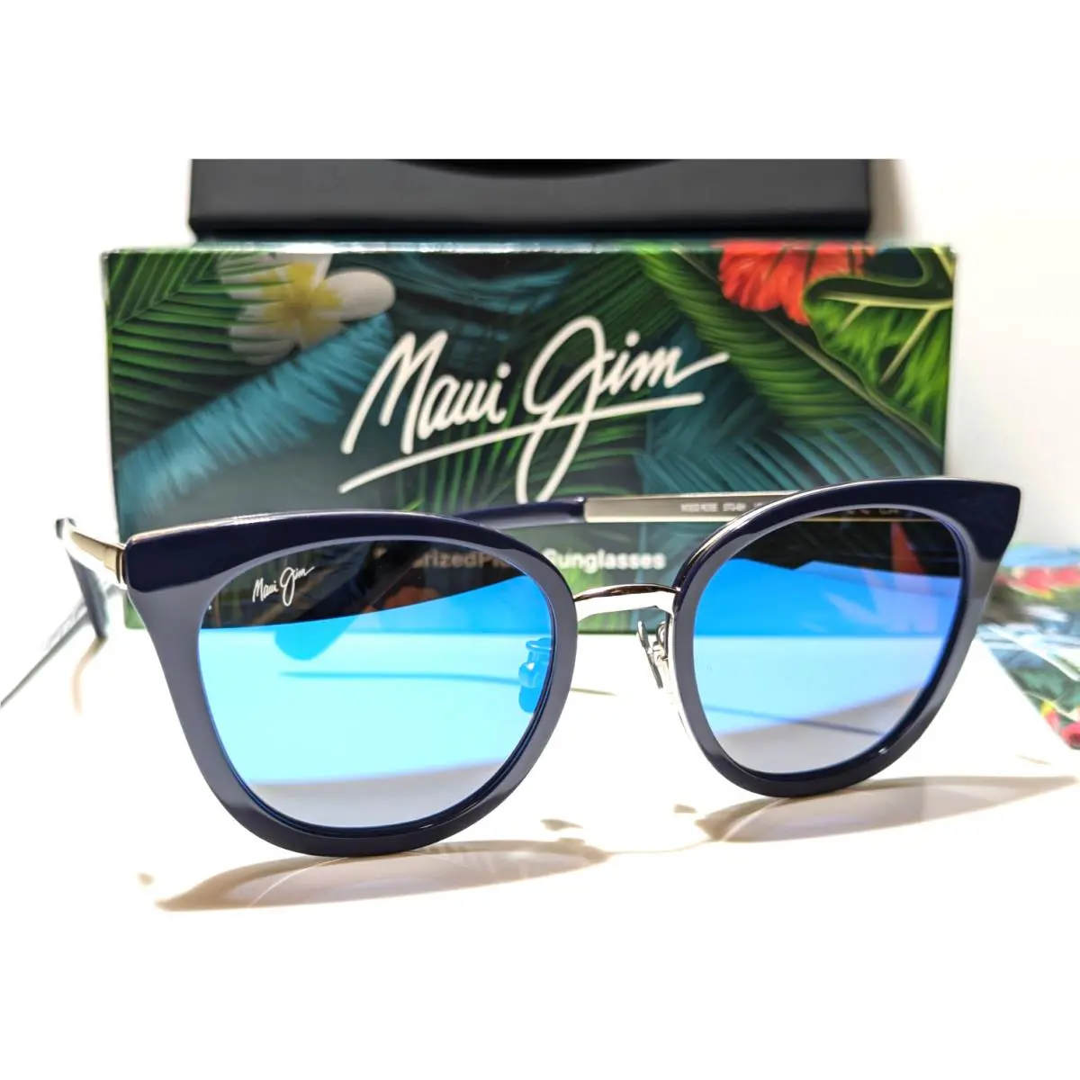 Maui Jim Wood Rose Blue Silver Polarized Blue Hawaii Lens Sunglasses B870-03