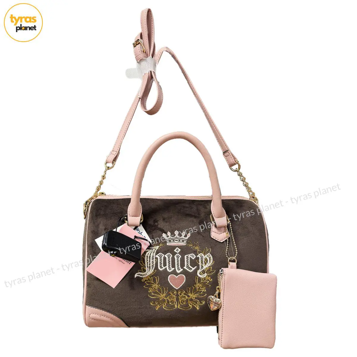 Juicy Couture Heritage Satchel Crossbody Bag Chocolate Pink Dusty Blush